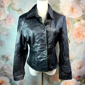 Vintage Ms. Maxima By Wilson’s Leather Black 100% Leather Button Up Jacket
